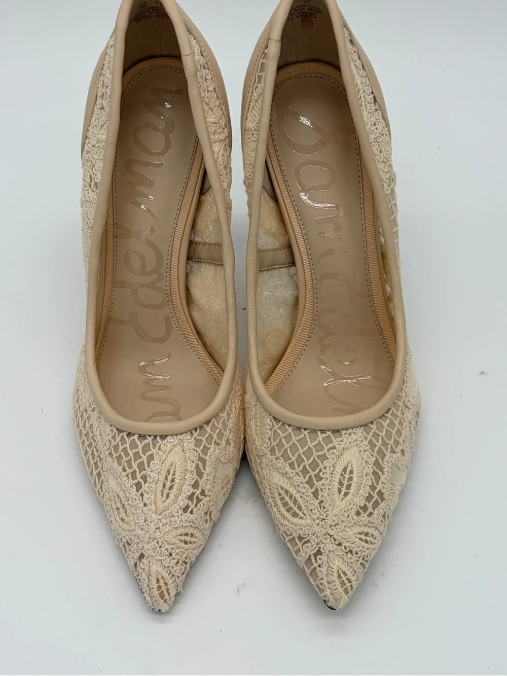 Sam Edelman Beige Lace Pointed-Toe Pumps